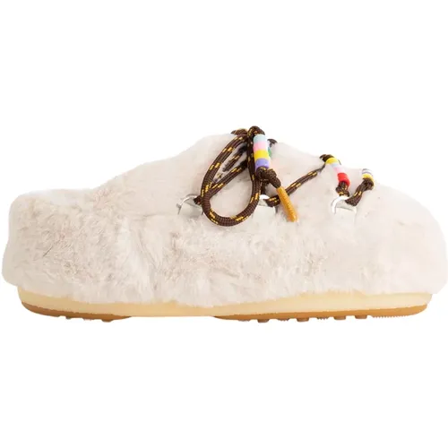 Cream Faux Fur Beaded Snow Mules , female, Sizes: 2 UK - moon boot - Modalova