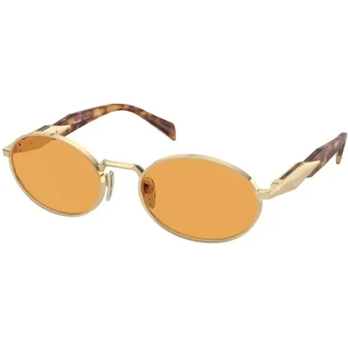 Sonnenbrille mit goldenem Rahmen und orangefarbenen Gläsern , Damen, Größe: 55 MM - Prada - Modalova