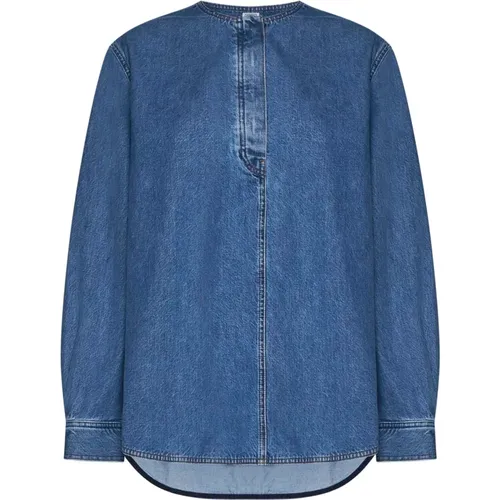 Denim Collarless Shirt , female, Sizes: S - TotêMe - Modalova