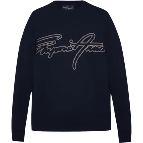 Blau Navy Doppel Jersey Logo Sweatshirt - Emporio Armani - Modalova