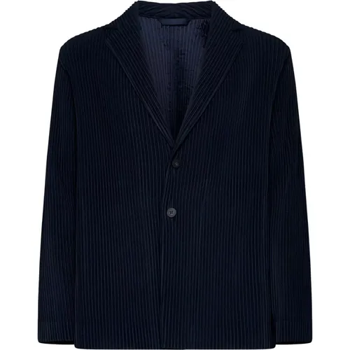 Navy Pleated Blazer Jacket , male, Sizes: XL, L - Issey Miyake - Modalova