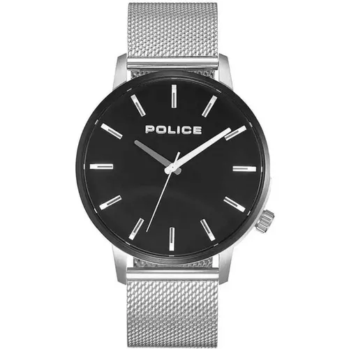 Mens Watch Black Silver Stainless Steel Bracelet , male, Sizes: ONE SIZE - Police - Modalova