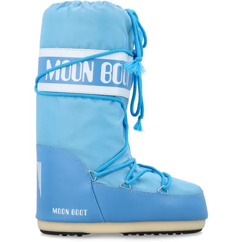 Blaue Nylon High Top Stiefel , Damen, Größe: 39 EU - moon boot - Modalova