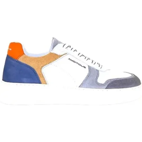 Leather Sneakers White-blue Style 13449 , male, Sizes: 8 UK, 9 UK, 6 UK - Ambitious - Modalova