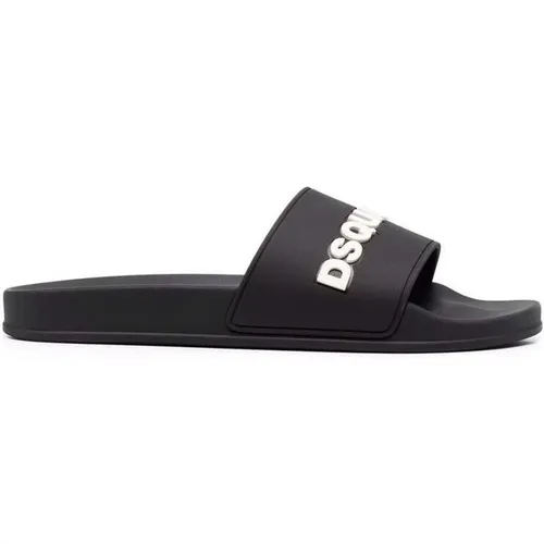 Schwarze Logo Slides für Männer , Herren, Größe: 44 EU - Dsquared2 - Modalova