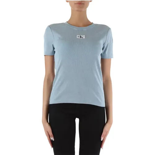 Stretch Baumwoll Ripp T-shirt , Damen, Größe: L - Calvin Klein Jeans - Modalova