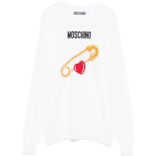 Merinowollpullover Weiß Fantasie , Damen, Größe: M - Moschino - Modalova