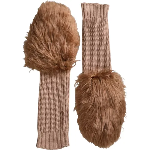 Braune Kaschmir-Strickpelz-Handschuhe - Dolce & Gabbana - Modalova