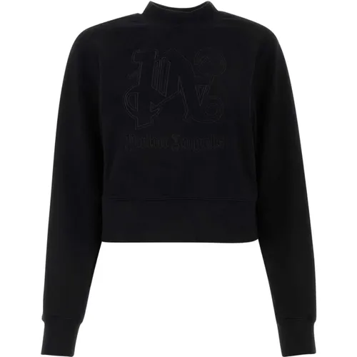 Schwarzer Baumwoll-Sweatshirt , Damen, Größe: S - Palm Angels - Modalova