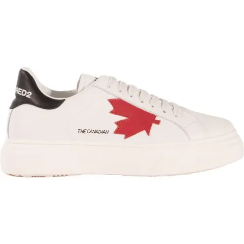 Weiße Ledersneaker mit rotem Ahornblatt - Dsquared2 - Modalova