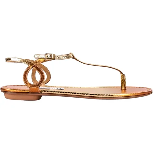 Golden Flip-Flop Sandals , female, Sizes: 5 UK, 8 UK, 3 UK, 4 UK - Aquazzura - Modalova