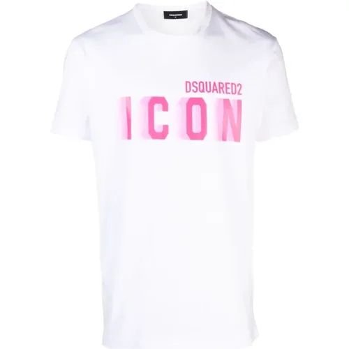 Weißes Icon Pinkes Fluoreszierendes T-Shirt , Herren, Größe: 2XL - Dsquared2 - Modalova