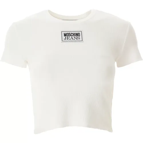 Logo Patch Cropped T-Shirt , Damen, Größe: L - Moschino - Modalova