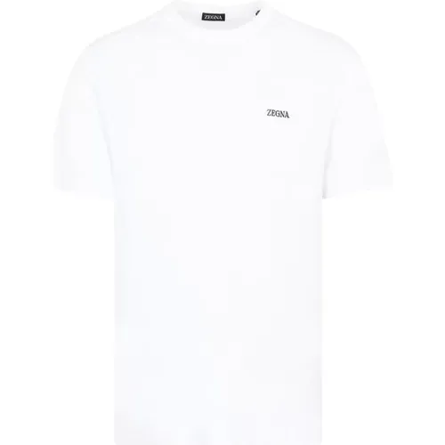 Baumwoll T-Shirt in Optischem Weiß,Blau Navy Baumwoll T-shirt - Ermenegildo Zegna - Modalova