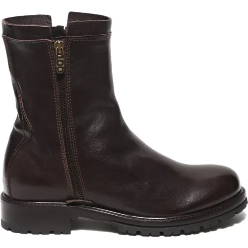 Marrone Leather Ankle Boots with Double Side Zip , female, Sizes: 5 UK, 3 UK, 2 UK - Hundred100 - Modalova