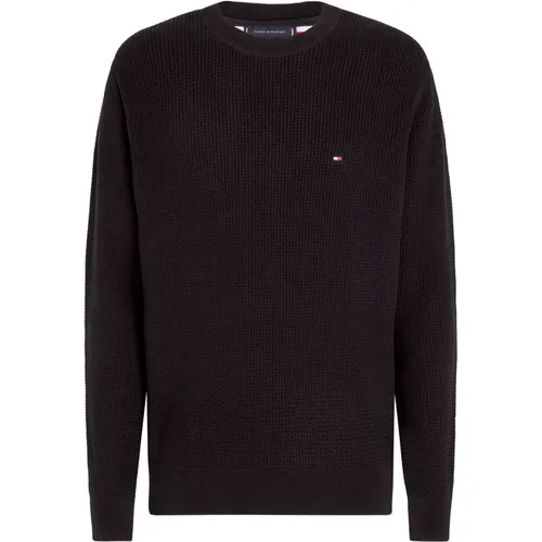 Schwarzer Strick-Crew-Neck-Pullover , Herren, Größe: L - Tommy Hilfiger - Modalova