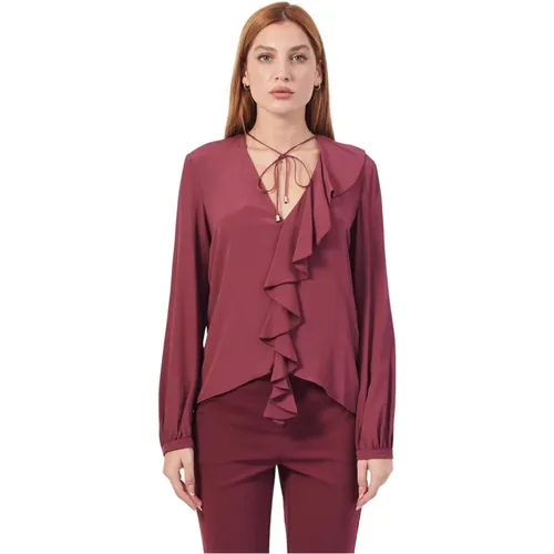 Bordeaux Crepe Bluse mit Rouches , Damen, Größe: S - PATRIZIA PEPE - Modalova