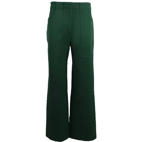 Wool Blend Bottlegreen Pants , female, Sizes: XL - Victoria Beckham - Modalova