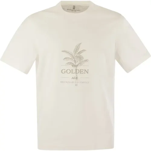 Goldenes Zeitalter Baumwoll T-Shirt mit Druck , Herren, Größe: XL - BRUNELLO CUCINELLI - Modalova