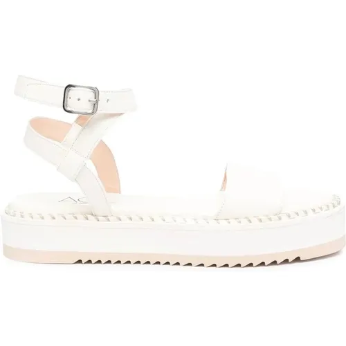 Weiße Casual Offene Flache Sandalen , Damen, Größe: 39 EU - AGL - Modalova