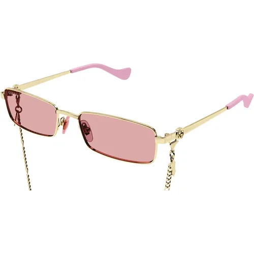 Retro-Sonnenbrille mit Kette , Damen, Größe: 56 MM - Gucci - Modalova