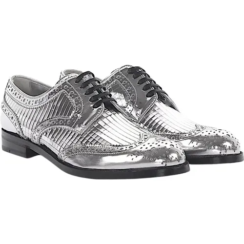 Metallic Leather Lyra Hinge Cap Lace-up Shoes , female, Sizes: 2 UK - Dolce & Gabbana - Modalova