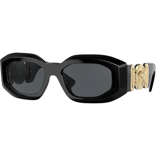 Stilvolle schwarze Sonnenbrille mit dunkelgrau , Herren, Größe: 54 MM - Versace - Modalova
