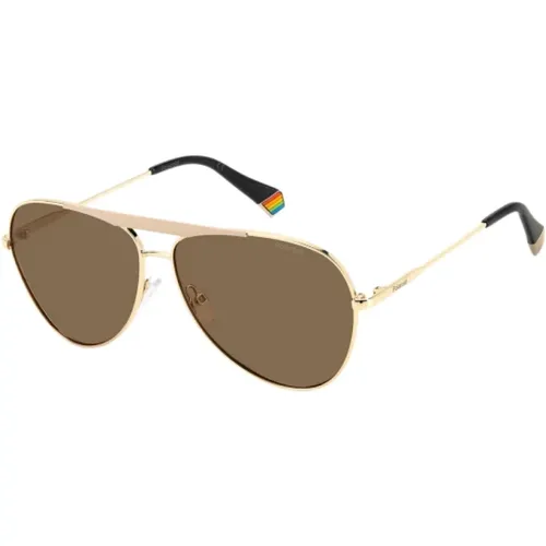 Goldene Edelstahl Unisex Sonnenbrille - Polaroid - Modalova