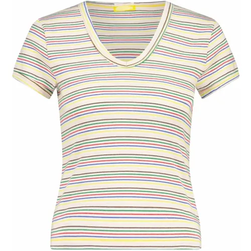Striped V-Neck T-Shirt Throwback Style , female, Sizes: S, XS, L, M - Mother - Modalova