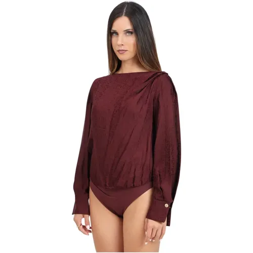 Bordeaux Langarm Jacquard Satin Body - Elisabetta Franchi - Modalova