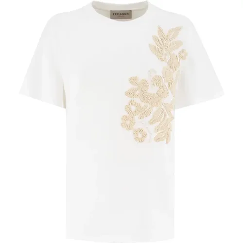 Floral Embroidered Cotton T-Shirt , female, Sizes: 2XS, L, S, M - Ermanno Scervino - Modalova