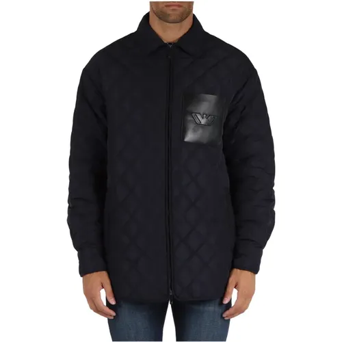 Gesteppte Lederjacke mit Tasche , Herren, Größe: L - Emporio Armani - Modalova