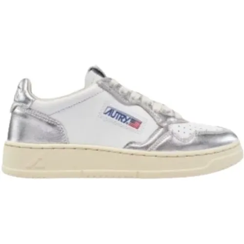 Bicolor Leather Sneakers, White/Silver , male, Sizes: 1 UK - Autry - Modalova