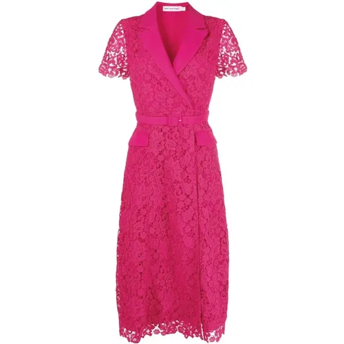 Elegant Magenta Lace Midi Dress , female, Sizes: 2XS - Self Portrait - Modalova