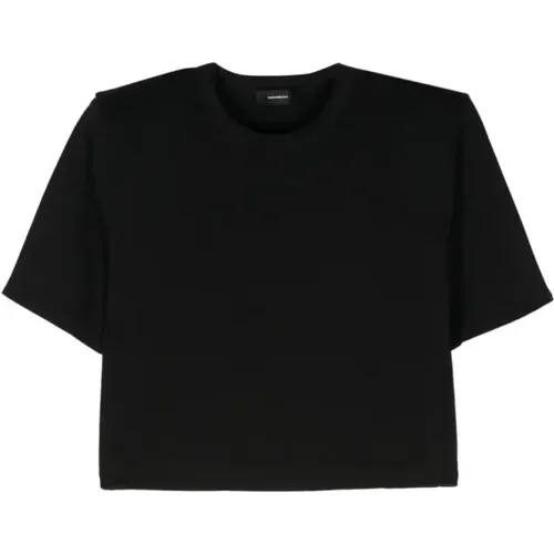 Schwarzes Schulterpolster Crop T-Shirt - Wardrobe.nyc - Modalova