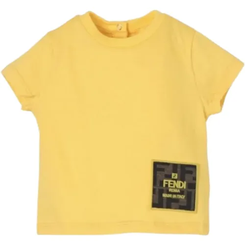 Gelbes Crewneck T-shirt mit Logo Patch - Fendi - Modalova