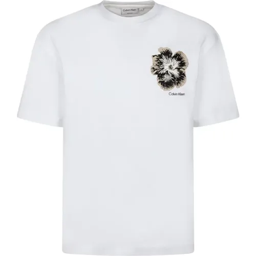 Nachtblumen Grafik Weißes T-Shirt , Herren, Größe: S - Calvin Klein - Modalova