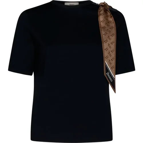 Jersey T-shirt with Scarf Detailing , female, Sizes: XS - Herno - Modalova