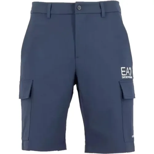 Blaue Shorts Regular Fit Knopf Reißverschluss Taschen Logo , Herren, Größe: XL - Emporio Armani EA7 - Modalova