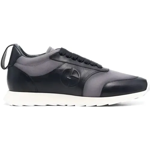 Blaue Elegante Geschlossene Flache Sneaker Sneaker,Elegante Graue Ledersneaker - Giorgio Armani - Modalova