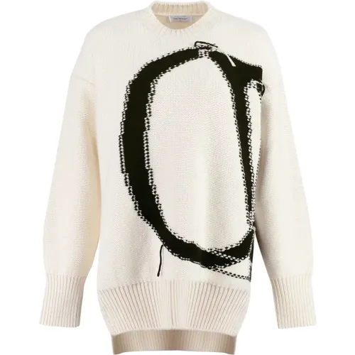 Off , Kontrastfarbener Wollpullover , Damen, Größe: S - Off White - Modalova