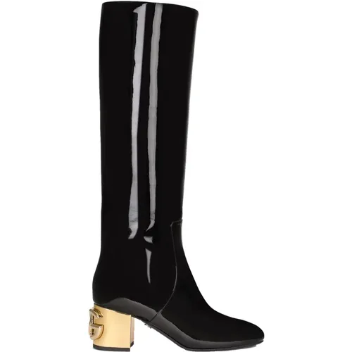 Italian Leather Heeled Boots , female, Sizes: 3 1/2 UK - Dolce & Gabbana - Modalova