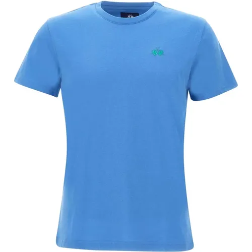 Cotton Jersey T-shirt, Campanula , Embroidered Logo , male, Sizes: M, XL, L, S, 4XL - LA MARTINA - Modalova