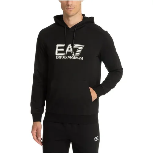 Kordelzug Hoodie Logo Gemustert Einfarbig , Herren, Größe: S - Emporio Armani EA7 - Modalova