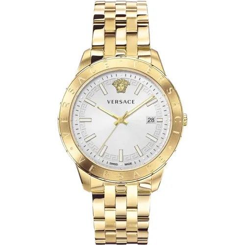 Gold Steel Quartz Watch , male, Sizes: ONE SIZE - Versace - Modalova