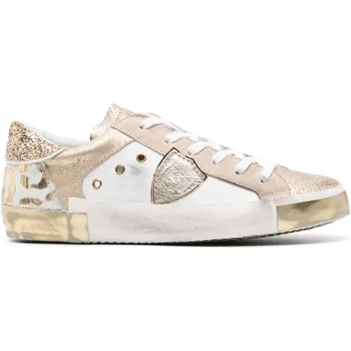 Low Glitter Gold Sneaker , female, Sizes: 3 UK - Philippe Model - Modalova