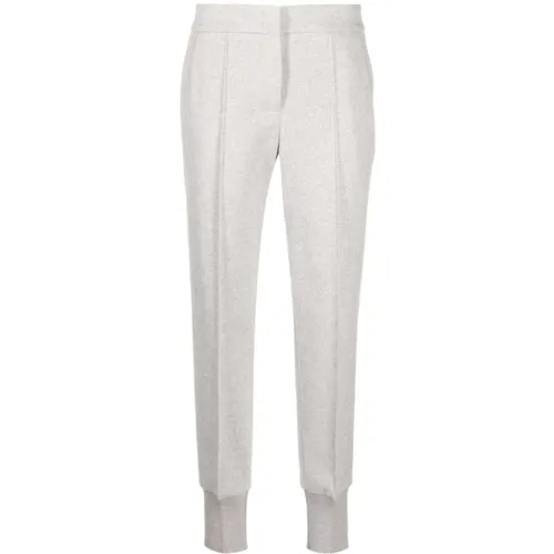Light Grey Cotton-Blend Tapered Trousers , female, Sizes: M - PESERICO - Modalova