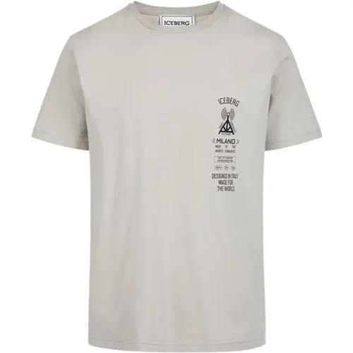 Graues T-Shirt mit Logo-Print,T-Shirt mit Logo-Print aus Baumwolle,Schwarzes T-Shirt mit Logo - Iceberg - Modalova