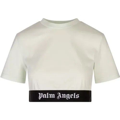 Crop T-shirt with Black Logo , female, Sizes: L - Palm Angels - Modalova