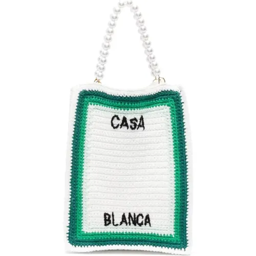 Cotton Tote Bag with Crochet Knit and Stripe Detailing , female, Sizes: ONE SIZE - Casablanca - Modalova